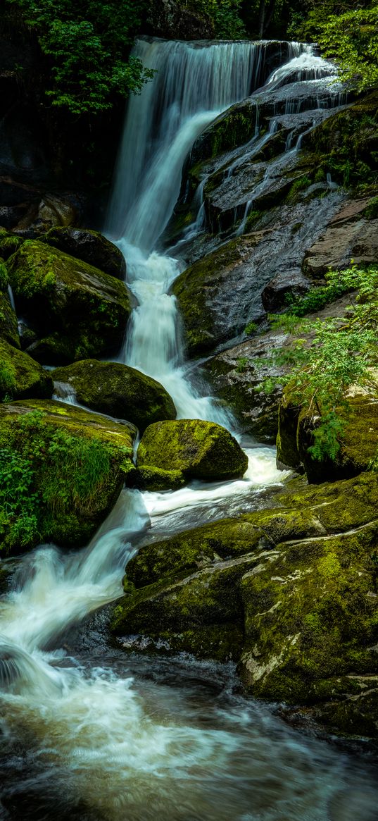 waterfall, stones, moss, landscape