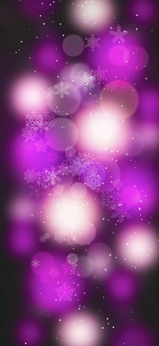 snowflakes, lights, glare, pink, purple, new year, christmas, holiday