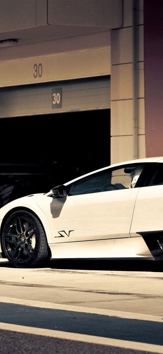 lamborghini, white, rear view, wheel