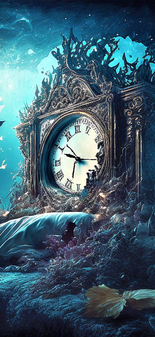 clock, fish, underwater, art