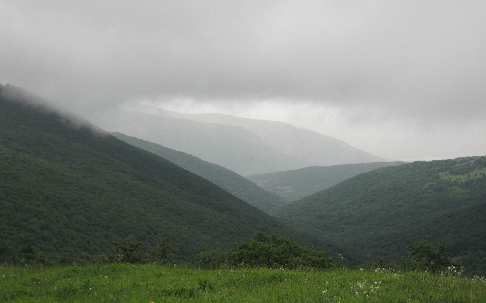 mountains, slopes, hills, fog, despondency