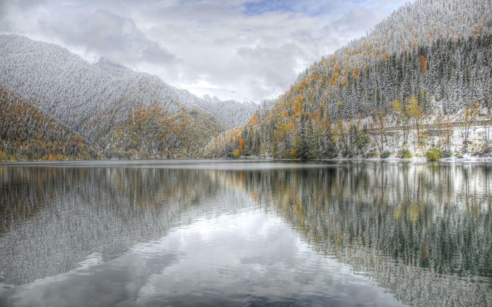 lake, winter, snow, hoarfrost, cool, reflection, ripples