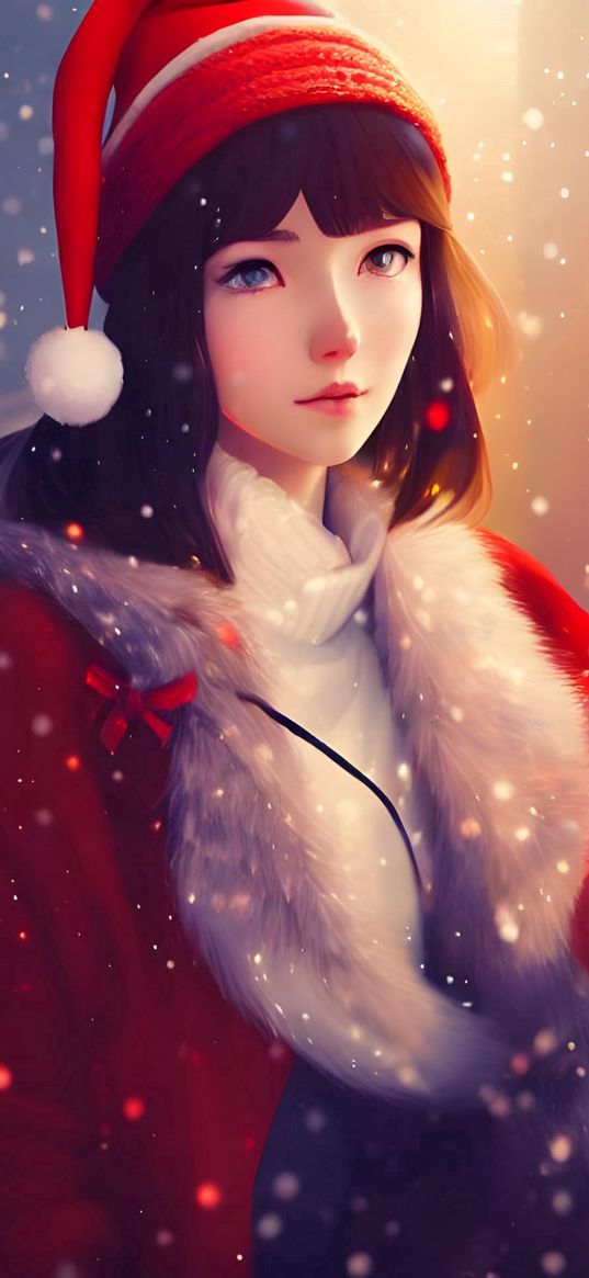 santa, girl, winter, new year, ai