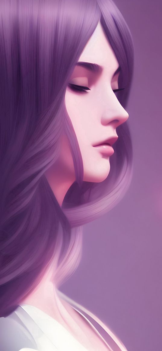 girl, face, quite, purple, closed eyes, ai