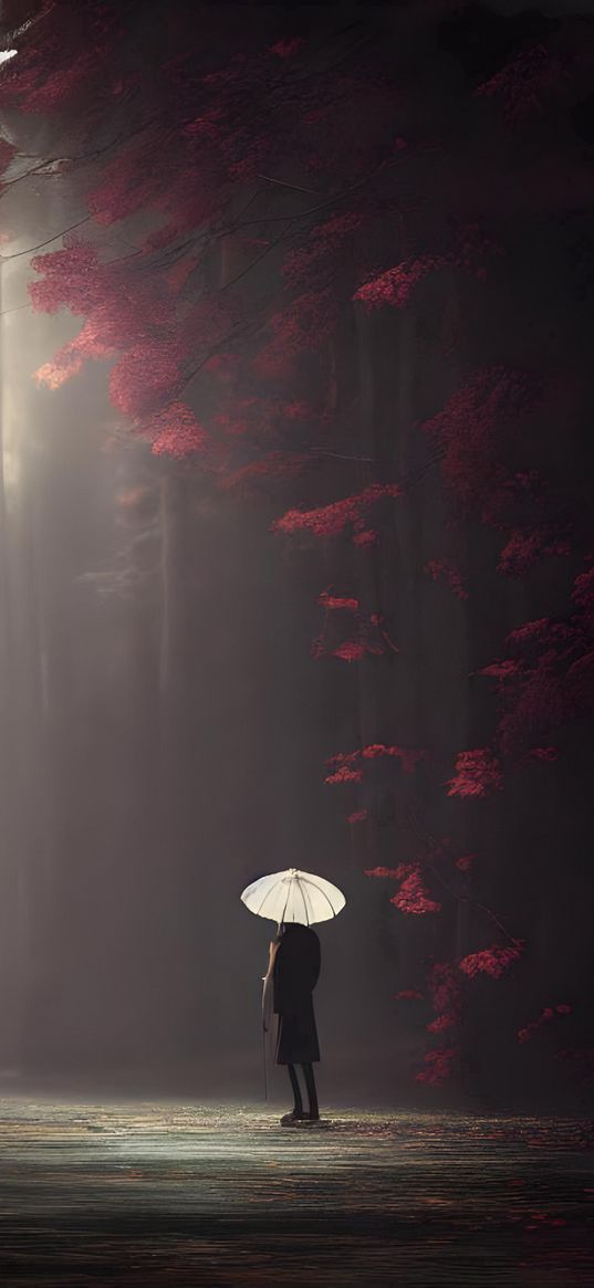 beautiful tree, alone, umbrella, forest, ai