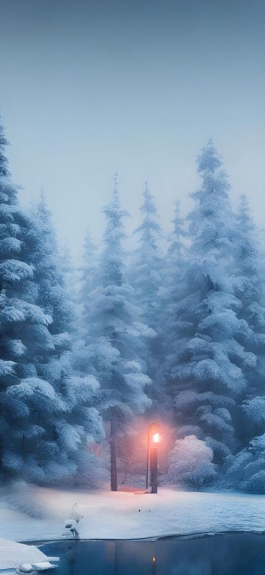 winter, forest, snow, cold, ai