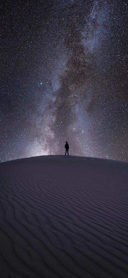 desert, sand, dunes, traveler, person, starry sky, night