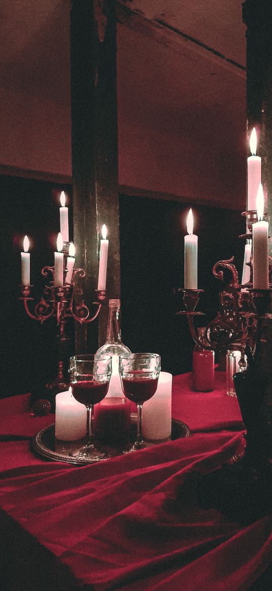 glasses, candles, gothic, aesthetics, red, dark