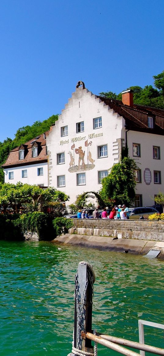 town, meersburg, germany, house, trees, nature, water, lake, river