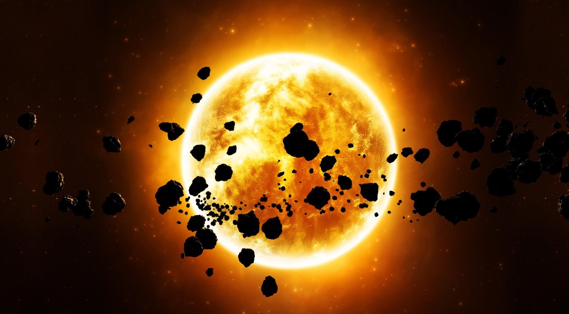 sun, stars, space, asteroids, light