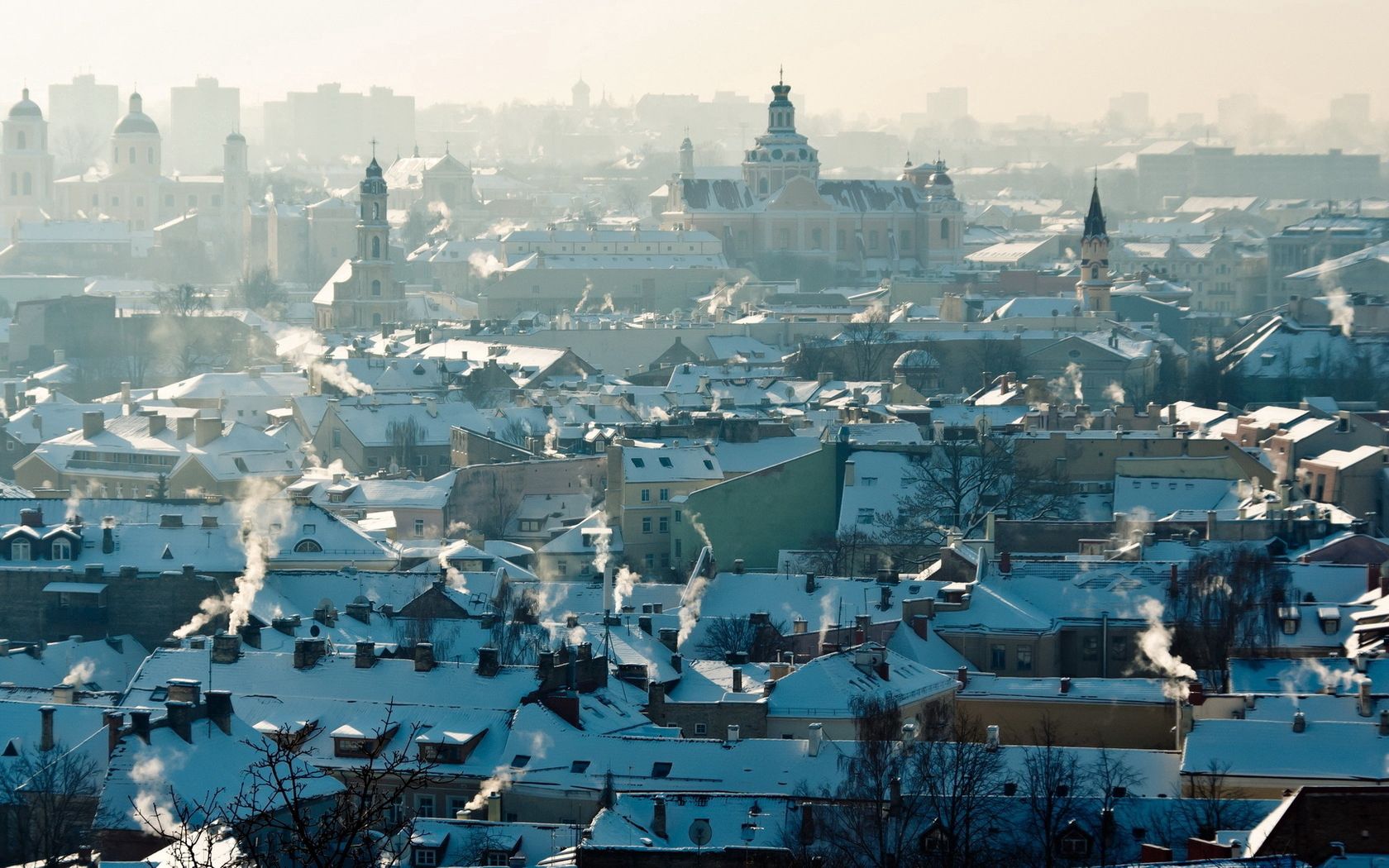 vilnius, lithuania, urban landscape, roof, smoke, panorama