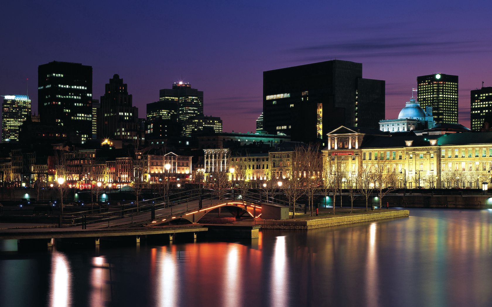 city, view, night, sea, ocean, canada, north, vancouver, montreal