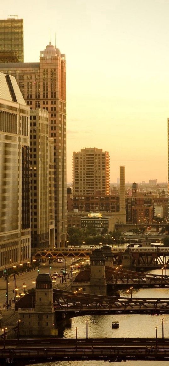 city, houses, sky, skyscrapers, bridges