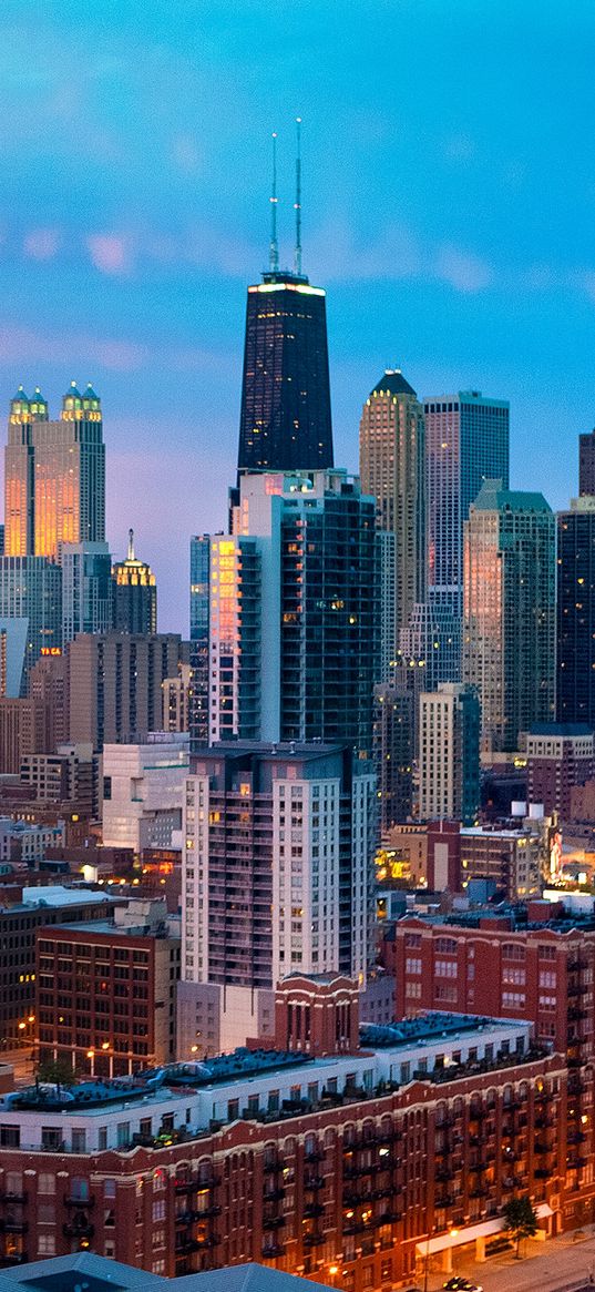 city, chicago, sunset, skyscrapers