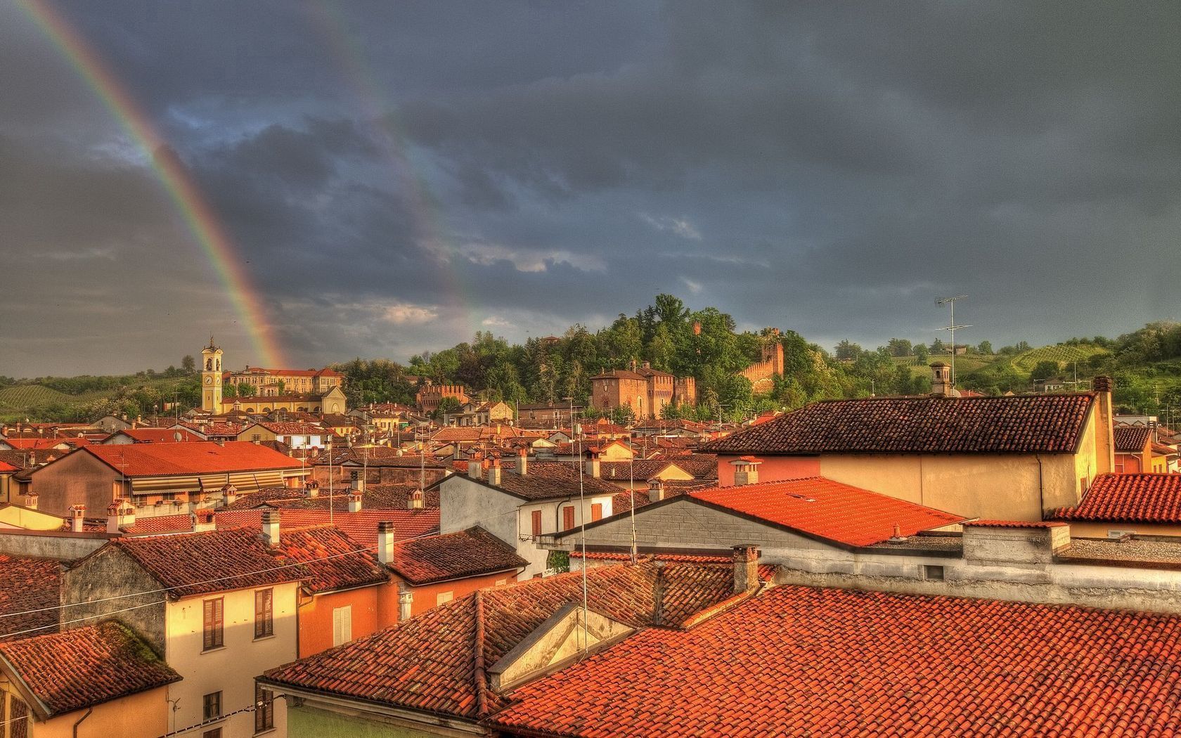 building, roof, rainbow