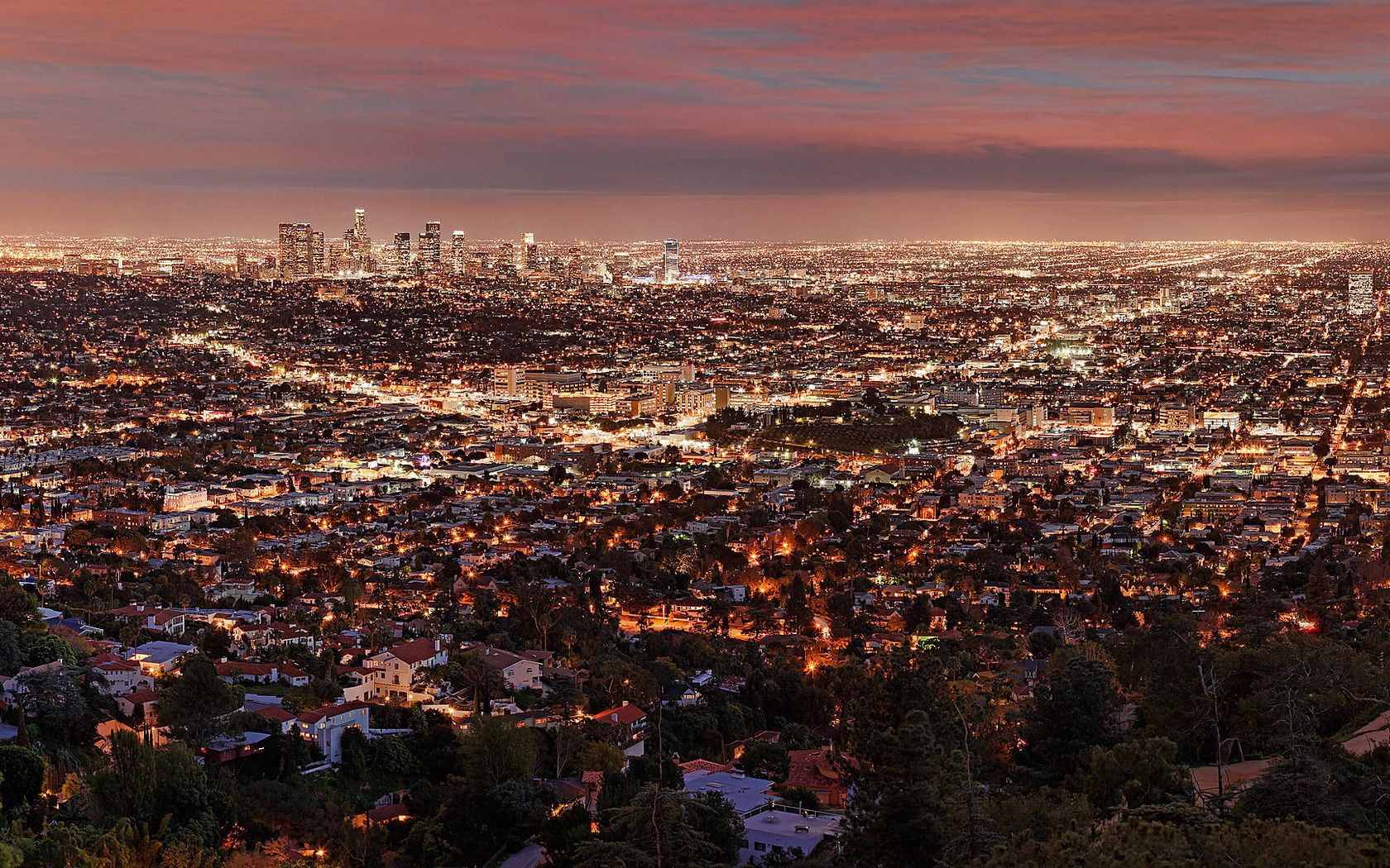 los angeles, night, view from above, city