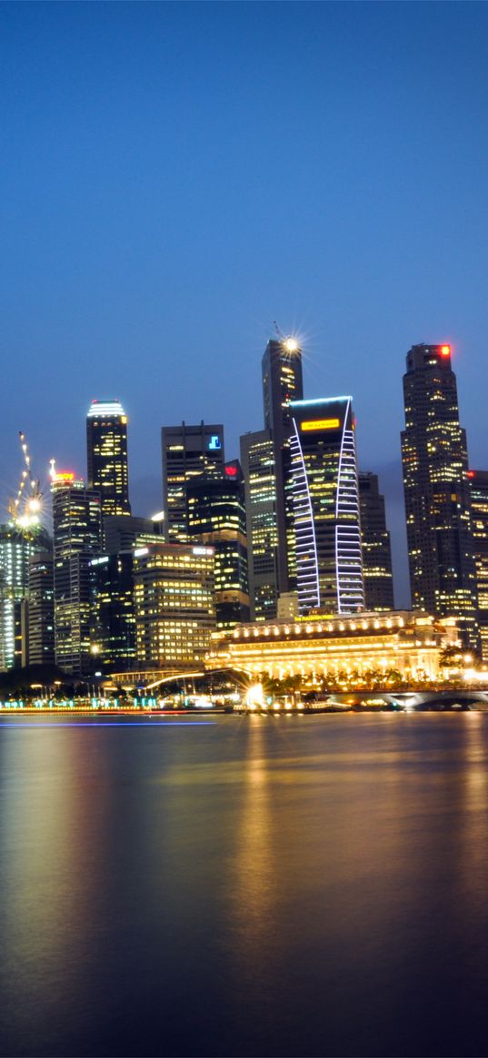 malaysia, singapore, city-state, metropolis, skyscrapers, night lights, light blue, sky, shedding, reflection, hdr