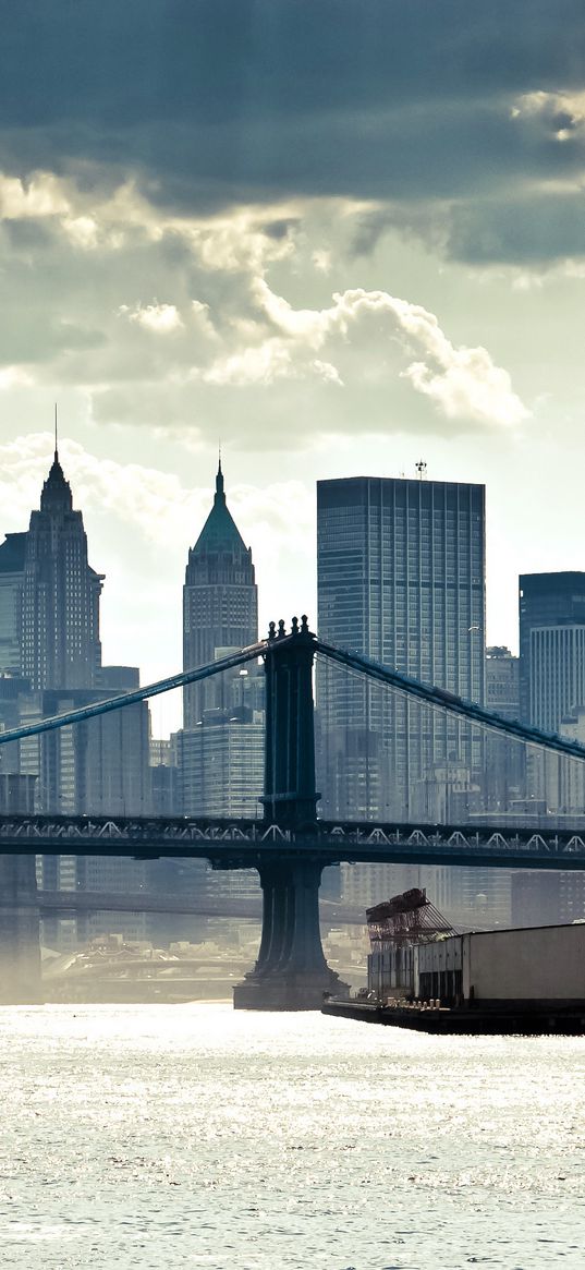 new york, manhattan, panorama, river, bridge