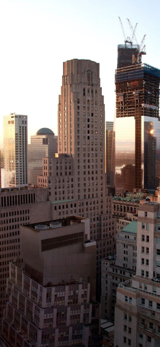 new york, sunset, buildings, skyscrapers