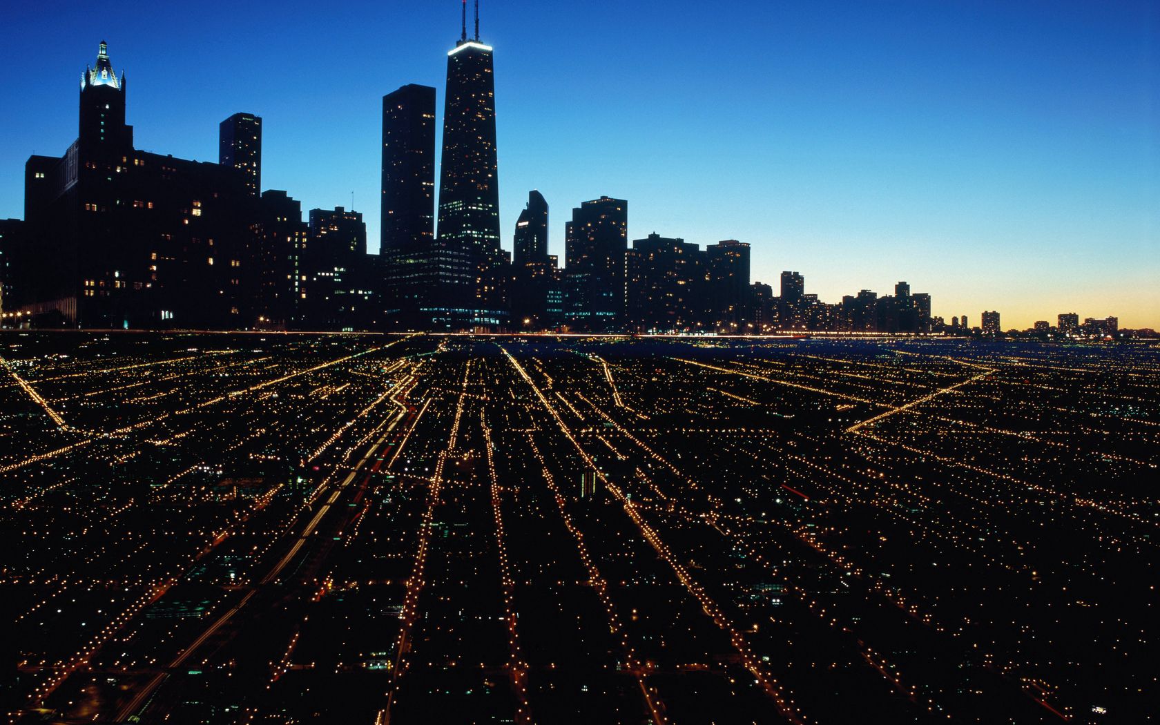 chicago, city, night, lights city