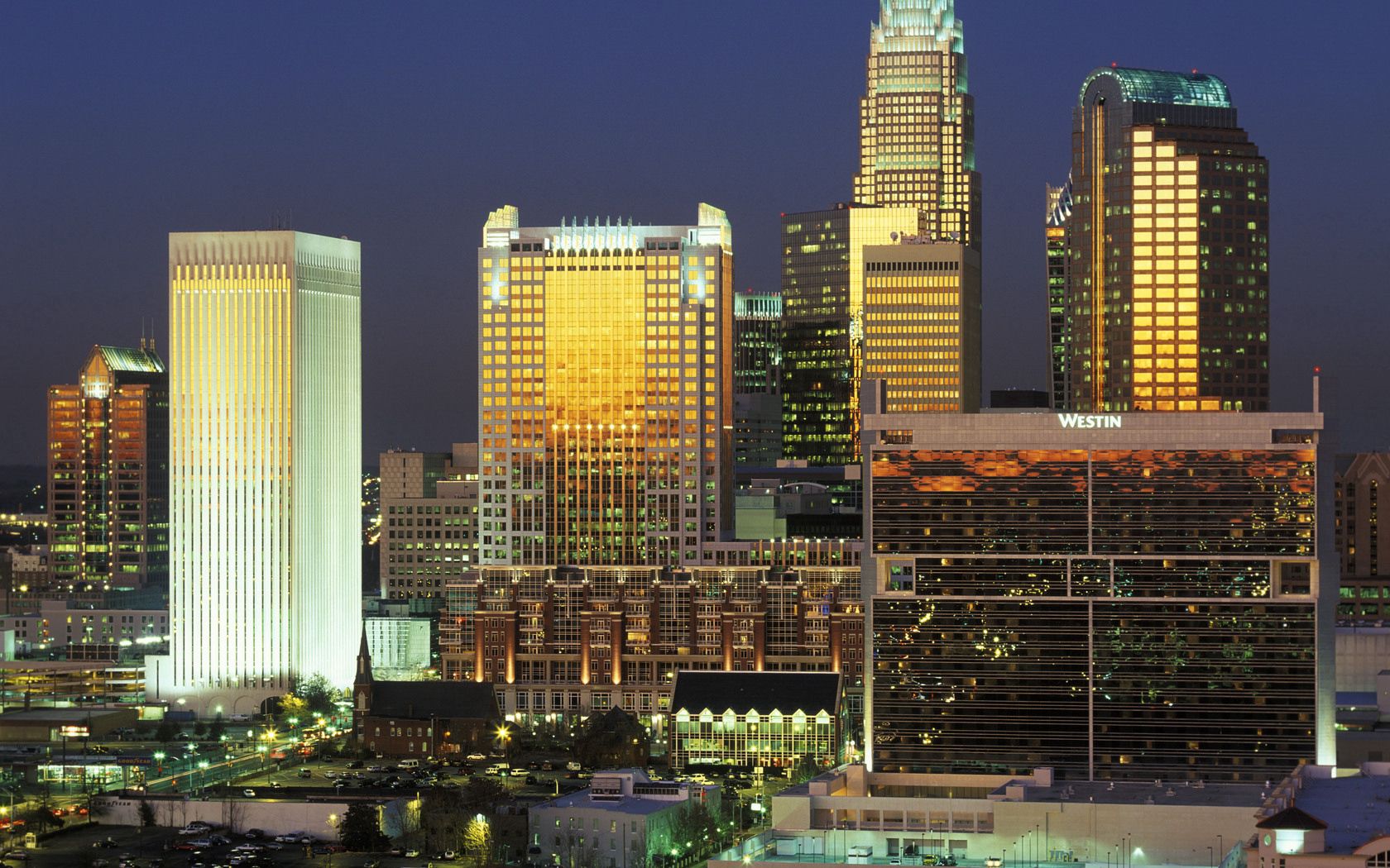 charlotte, north carolina, building, evening