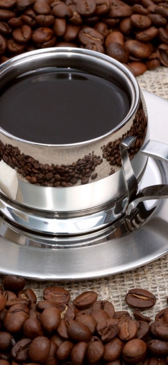 coffee, black, american, grains, mug, reflection, lump sugar