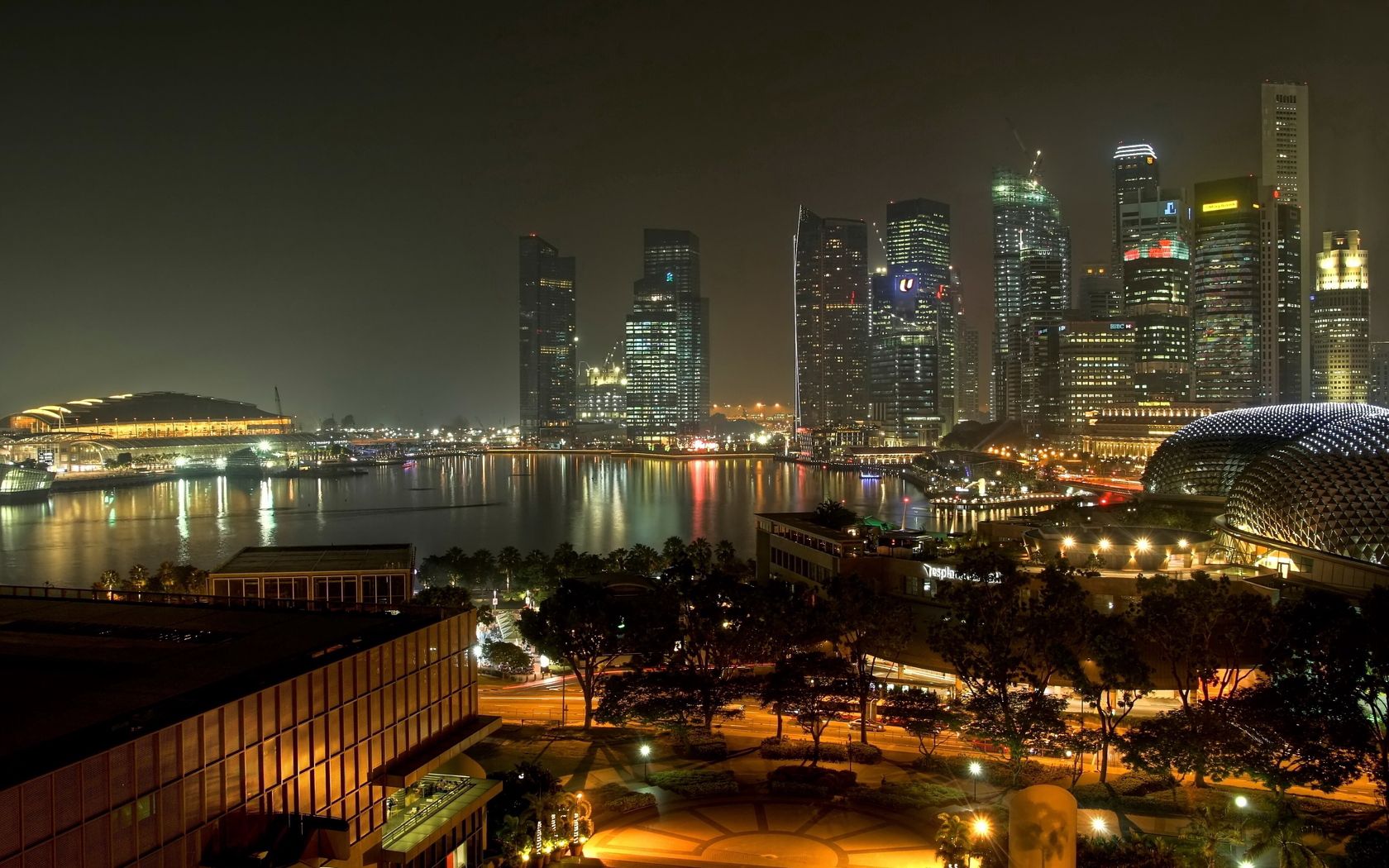 evening, lights, road, street, singapore