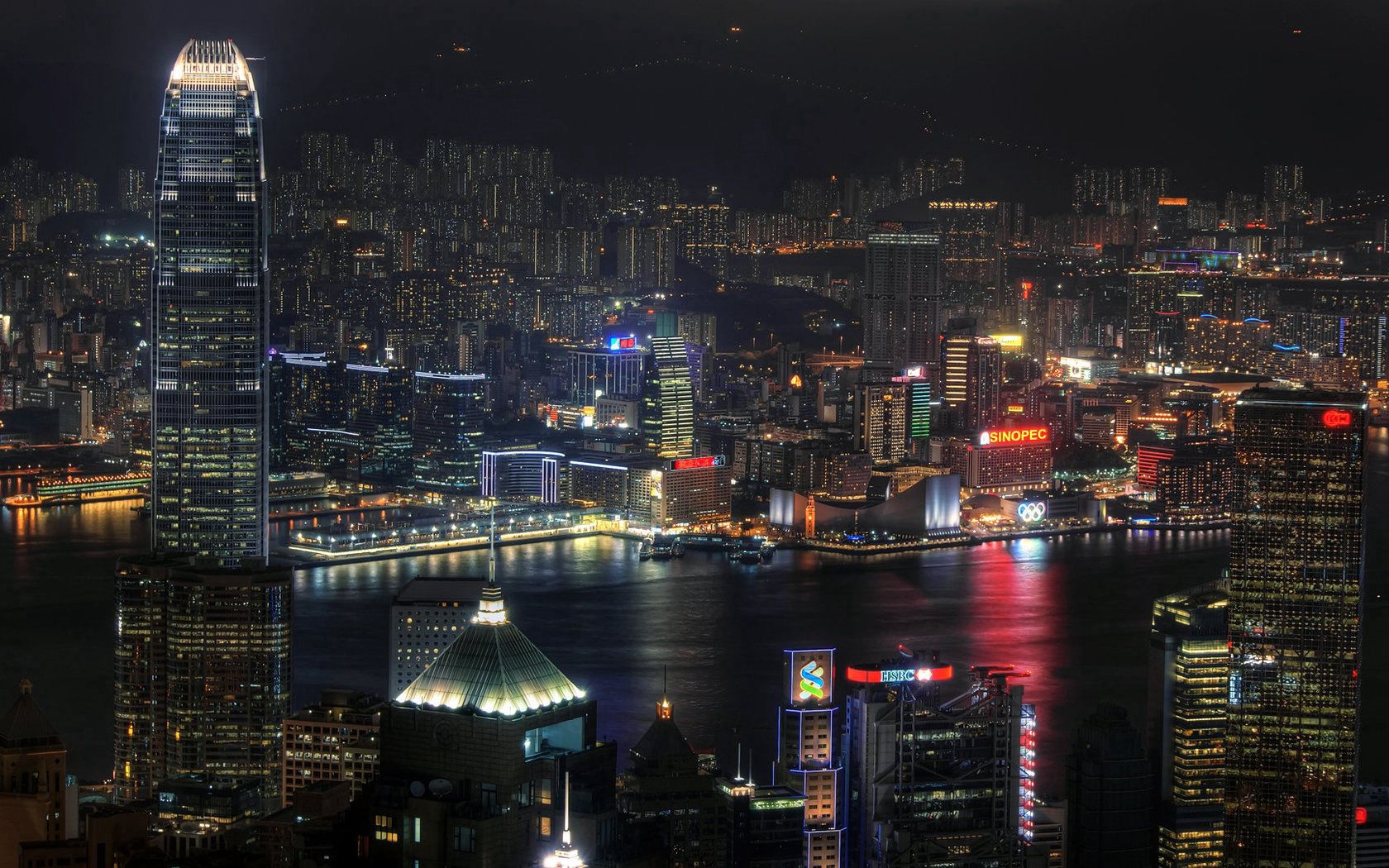 hong kong, city, skyscrapers, neon, china, night