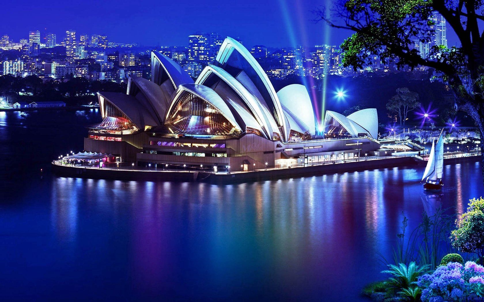 pera house, sydney, night, lights