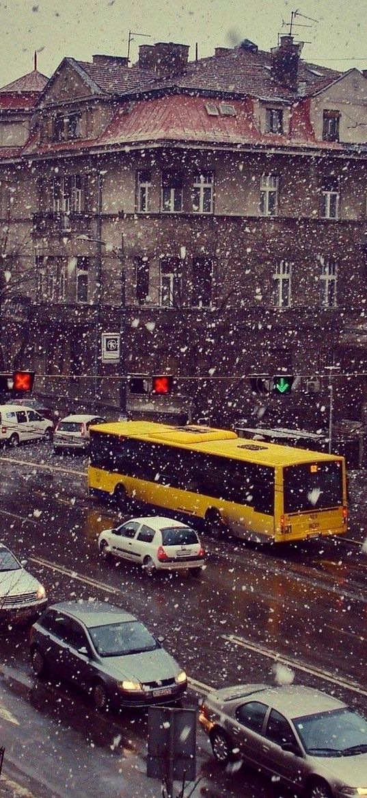 street, snow, cars, movement, life