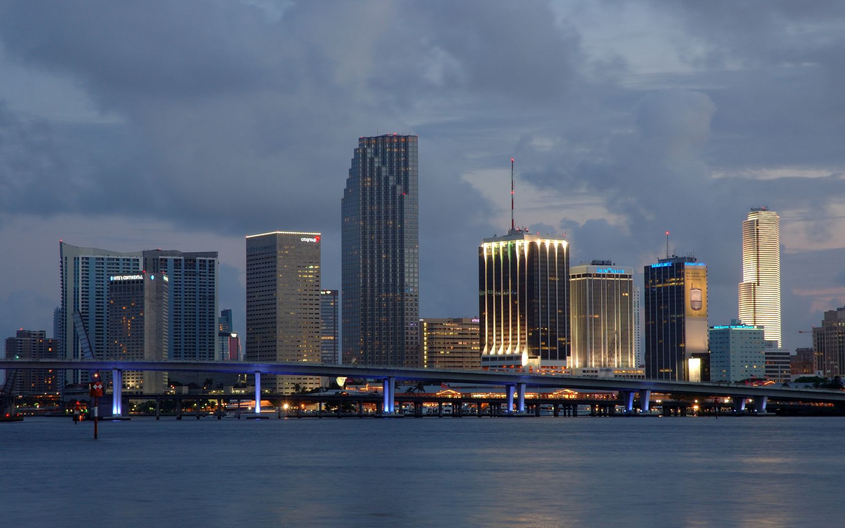 miami, florida, bridge, skyscrapers