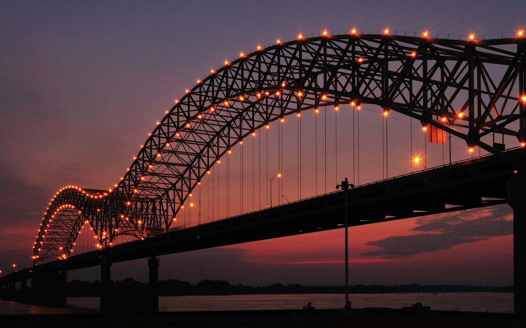 bridge, evening, lights, construction