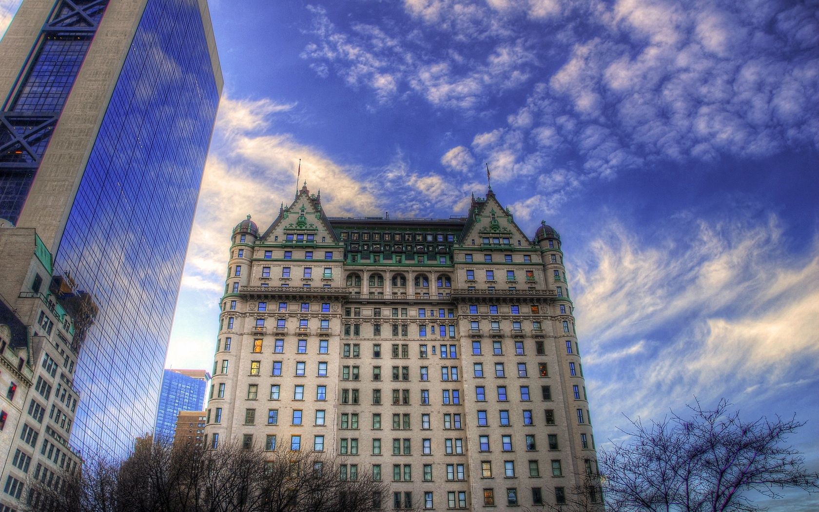 new york, building, clouds, sky, trees