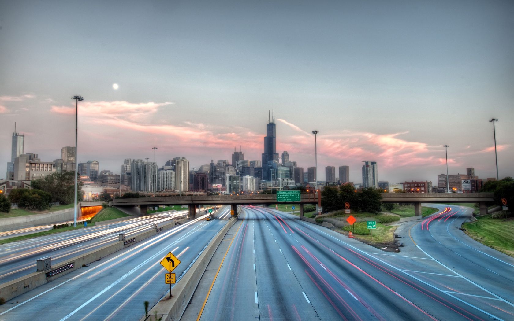 chicago, illinois, road, hdr