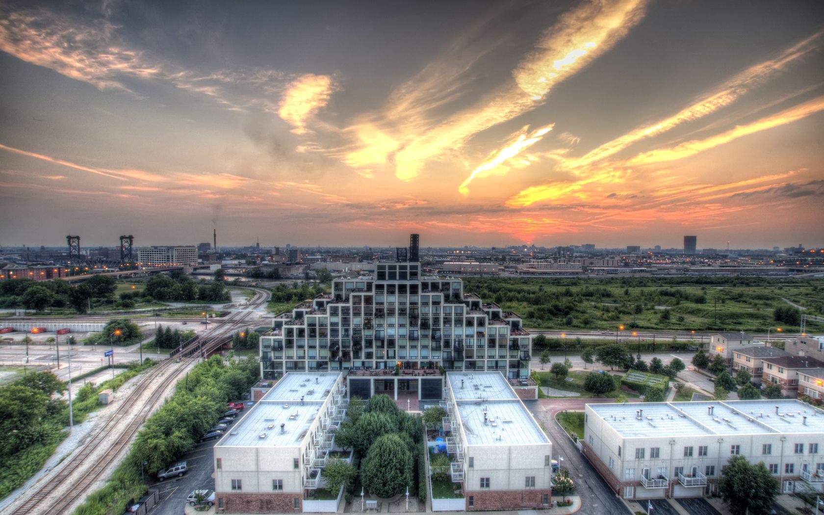 chicago, illinois, sunset, hdr