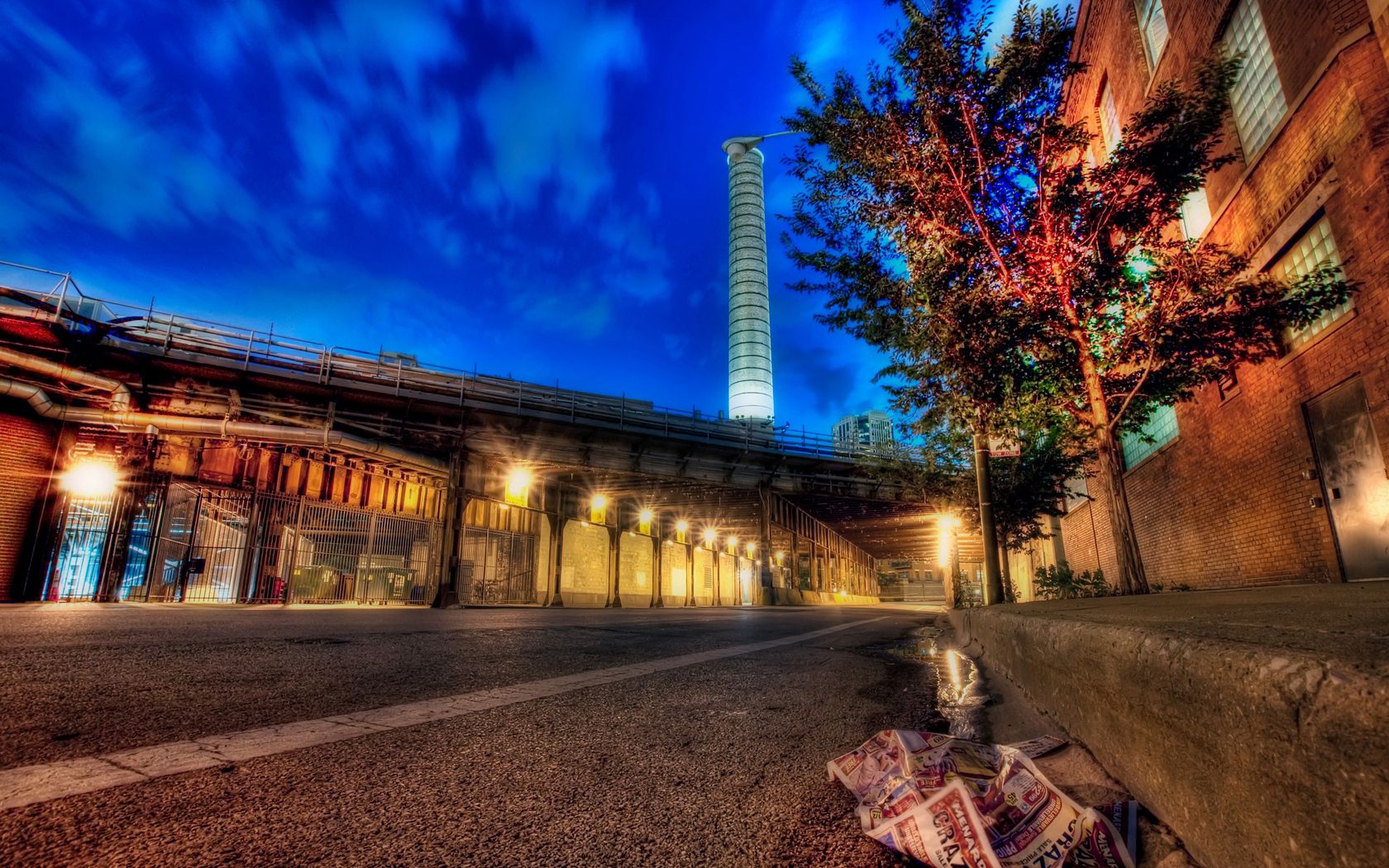 chicago, illinois, night, street, bridge, hdr