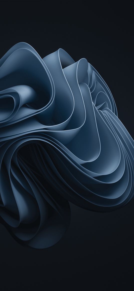 waves, layers, bends, fabric, blue, dark background, abstraction