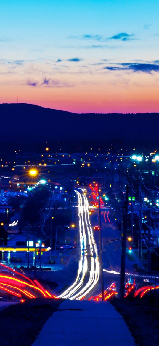 city, night, road, lights, exposure