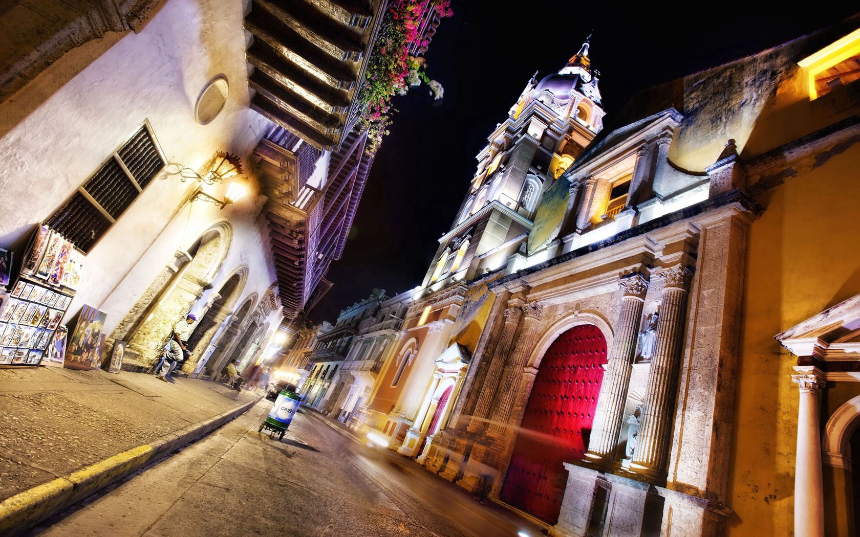 cartagena, colombia, night, street, architecture