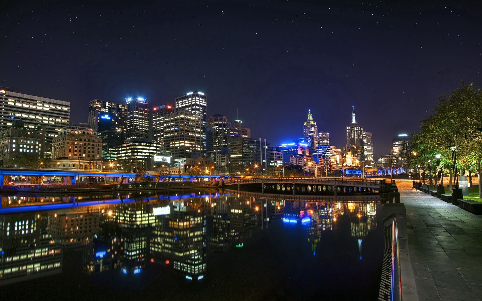 melbourne, australia, night, bridge, reflection, river