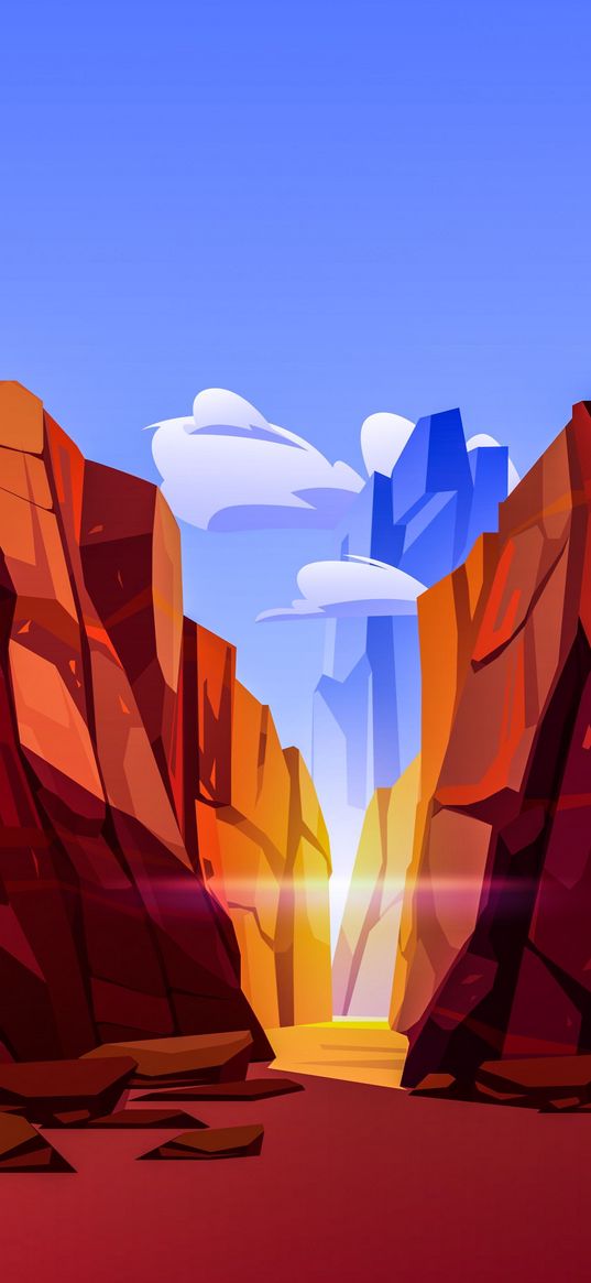 canyon, mountains, gorge, clouds, sky, nature, vector graphics, art