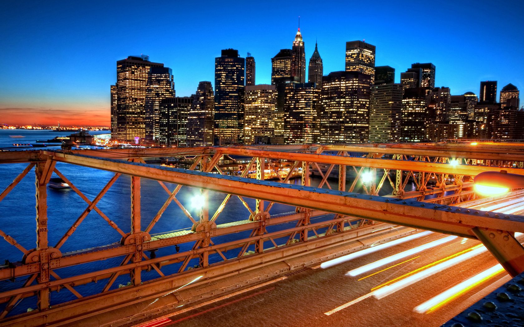 new york, sunset, bridge, skyscrapers