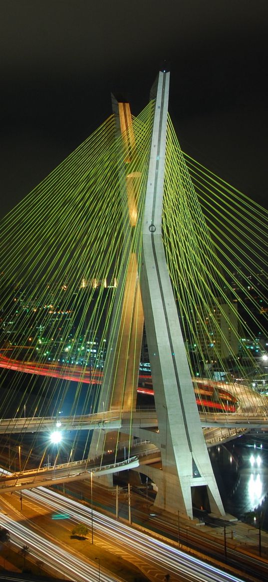 lights, road, city, bridge, river, brazil