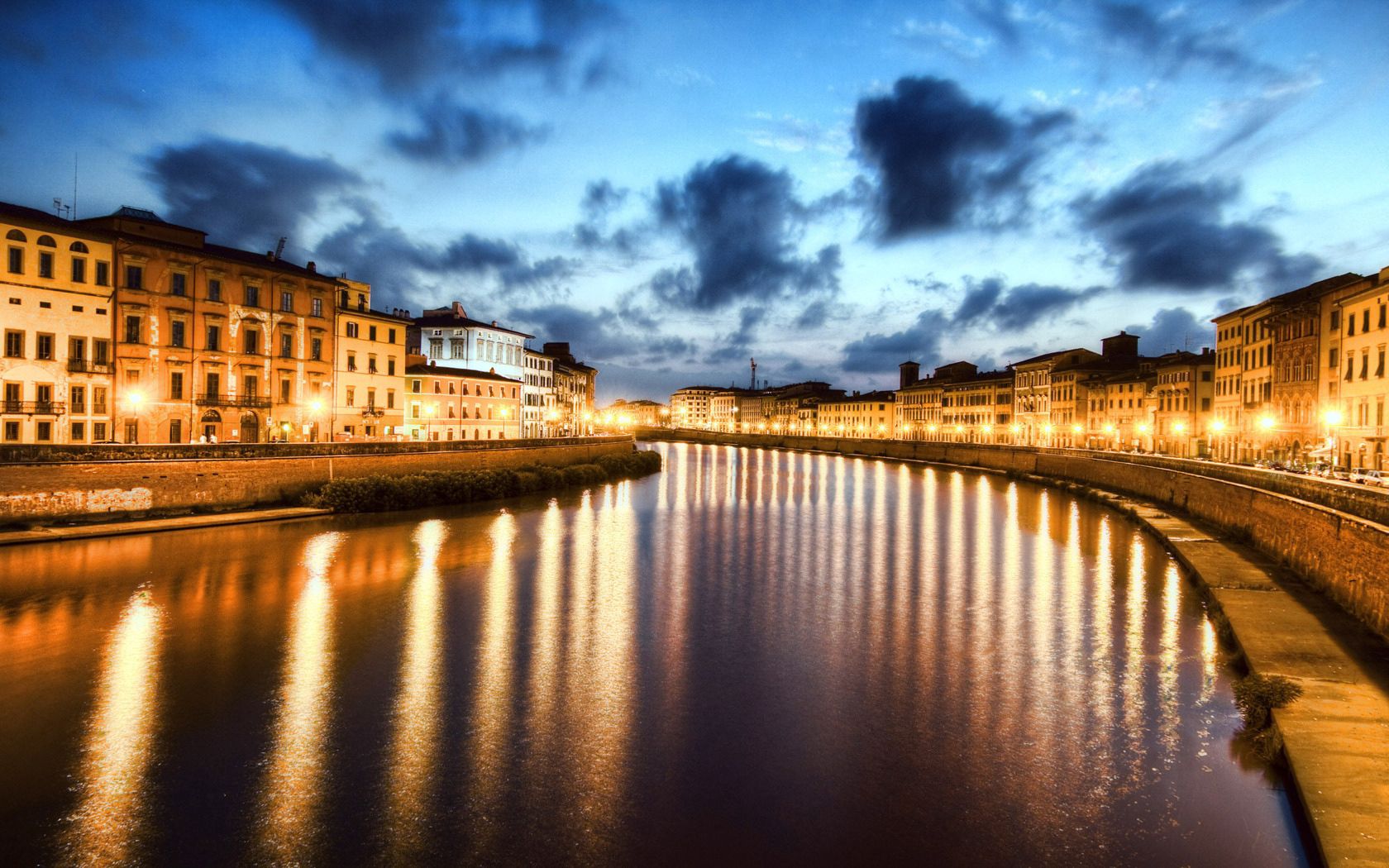 pisa, italy, night, river, reflection