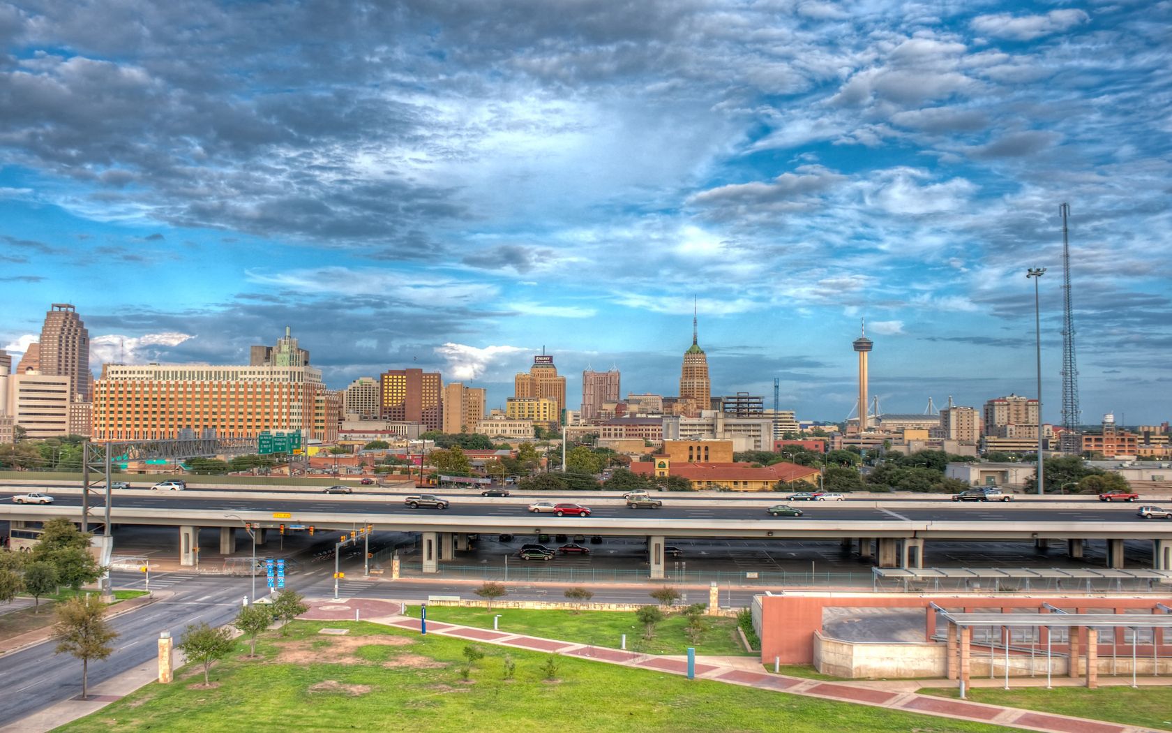 san antonio, texas, road, bridge, building, panorama