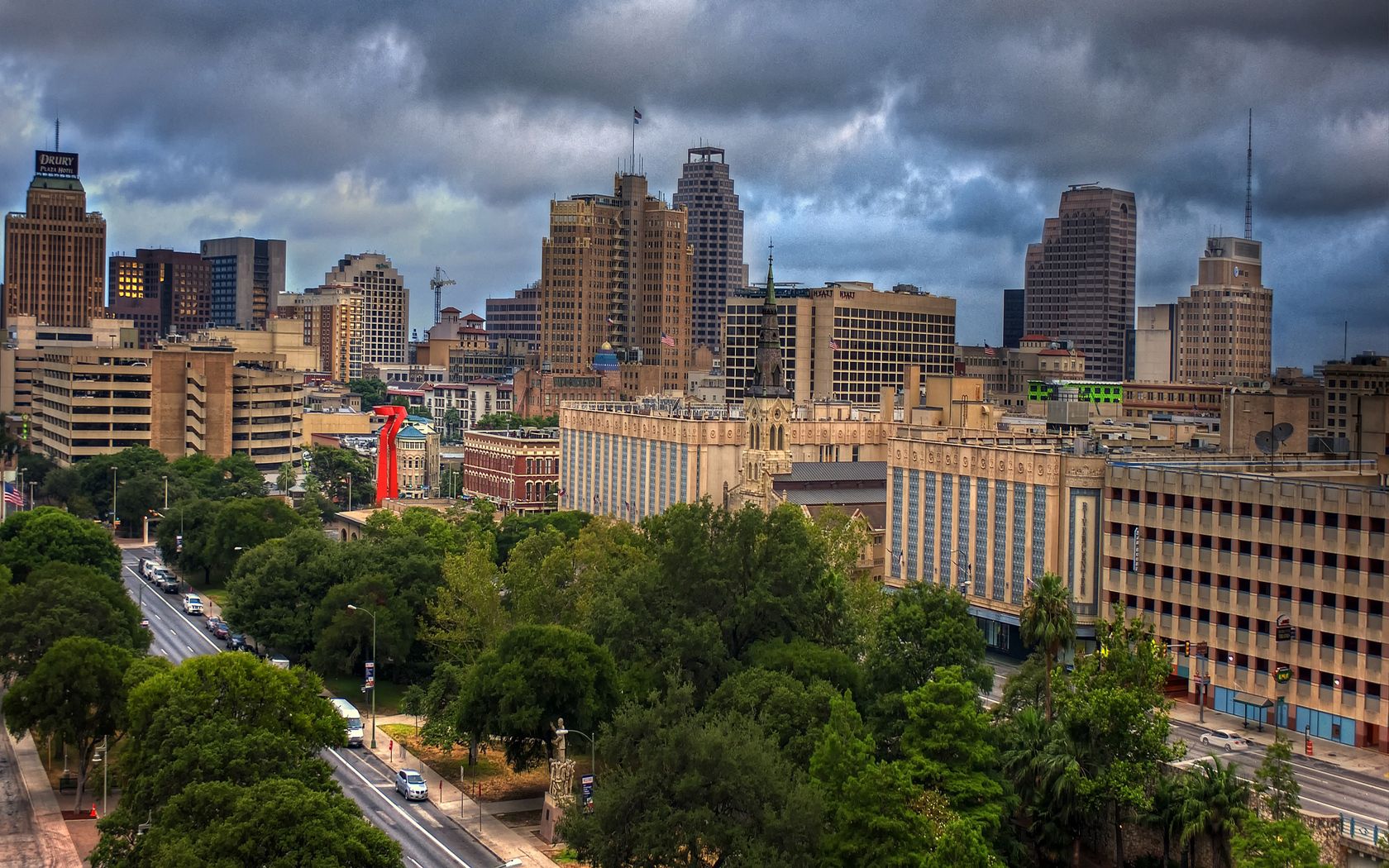 san antonio, texas, skyscrapers, trees, view from above