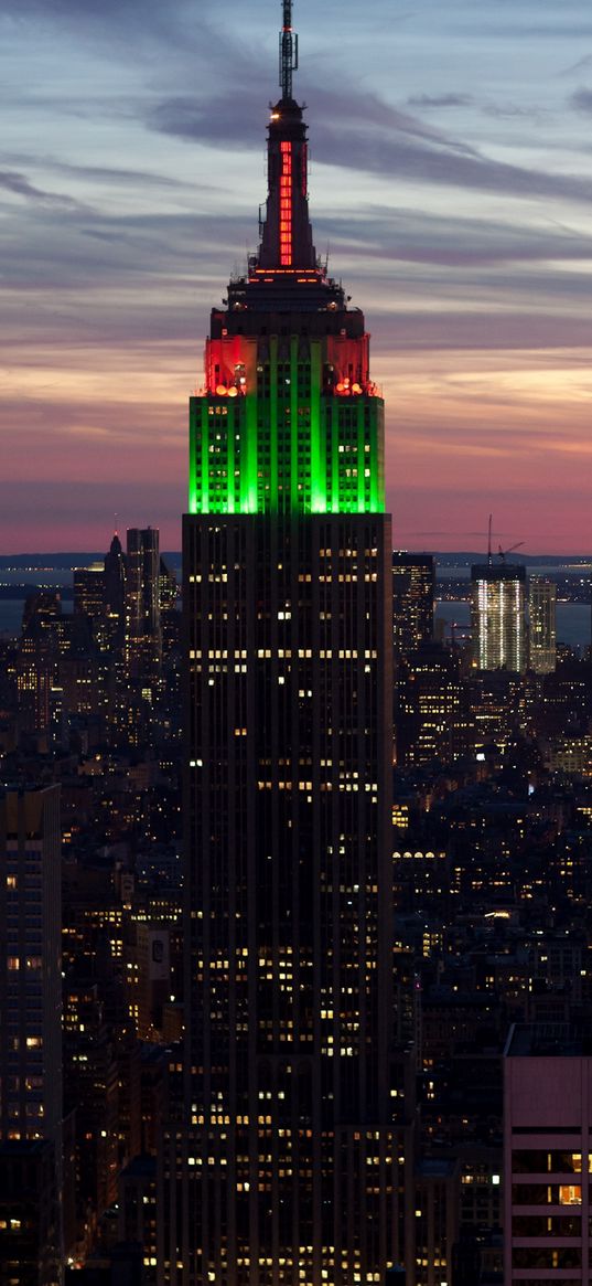 city, new york, empire state building, sunset