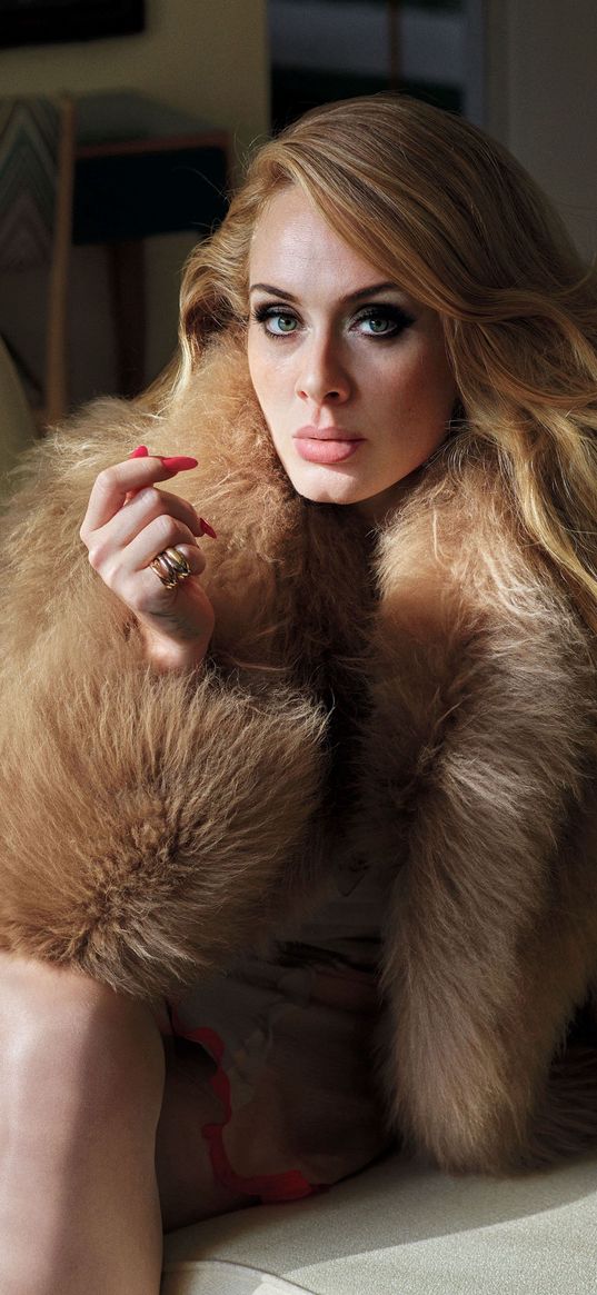 adele, singer, girl, fur coat