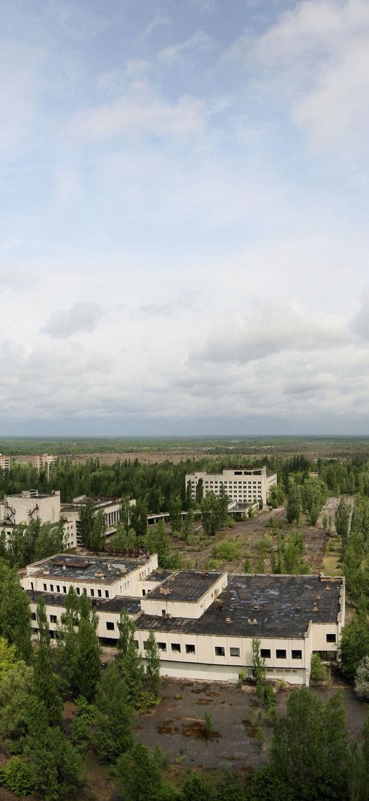 sky, roof, apartments, trees, ghost town