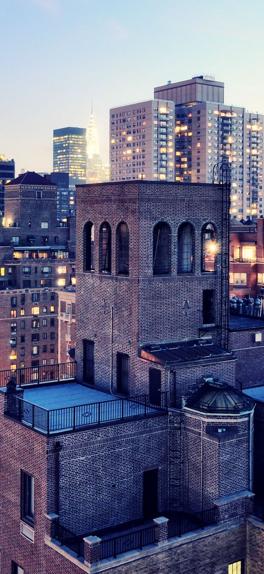 new york, dusk, lights, buildings, night